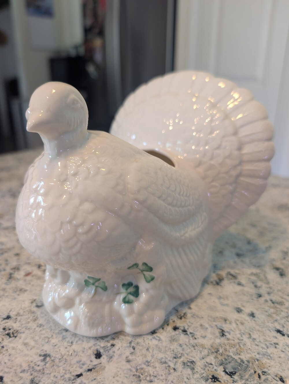 Vintage Belleek Ireland Shamrock Thanksgiving Turkey Centerpiece/Planter.